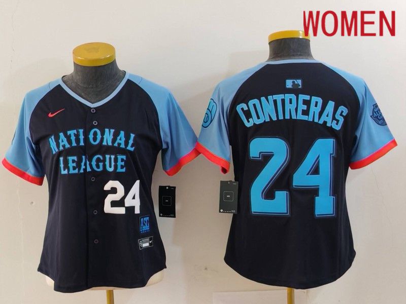 Women Milwaukee Brewers #24 Contreras Blue All star 2024 Nike MLB Jersey style 2->youth mlb jersey->Youth Jersey